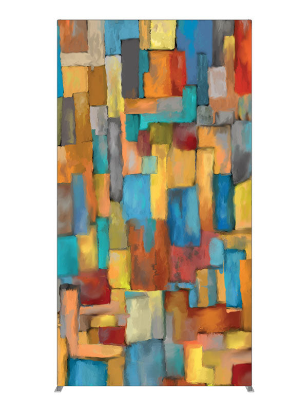 Orange teal gold cubist square, photography backdrop panel for Denny StudioEdge silicone edge frame, 4 ft