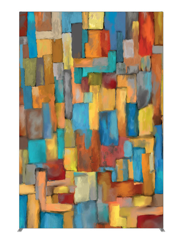 Orange teal gold cubist square, photography backdrop panel for Denny StudioEdge silicone edge frame, 5 ft