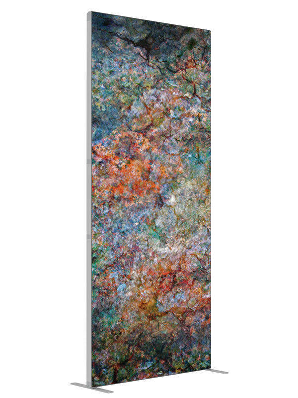 Orange teal mossy stone shown at an angled view, photography backdrop panel for Denny StudioEdge silicone edge frame, 3 ft