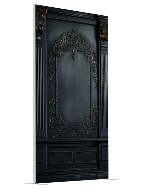 Ornate Bookcase shown at an angled view, photography backdrop panel for Denny StudioEdge silicone edge frame, 4 ft