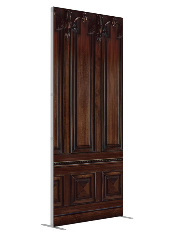 Ornate Dark Wood Panel shown at an angled view, photography backdrop panel for Denny StudioEdge silicone edge frame, 3 ft