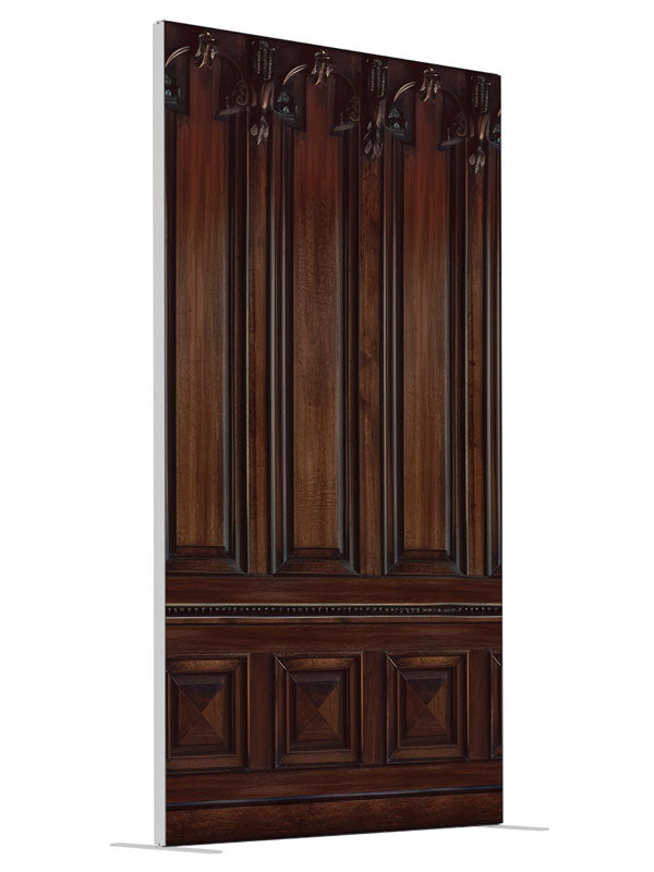 Ornate Dark Wood Panel shown at an angled view, photography backdrop panel for Denny StudioEdge silicone edge frame, 4 ft