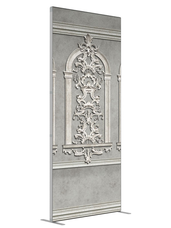 Ornate Wall shown at an angled view, photography backdrop panel for Denny StudioEdge silicone edge frame, 3 ft