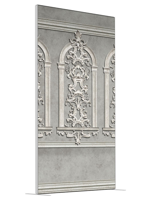 Ornate Wall shown at an angled view, photography backdrop panel for Denny StudioEdge silicone edge frame, 4 ft