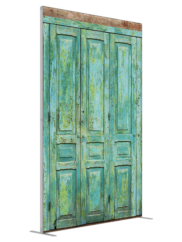Turquoise Cabinets shown at an angled view, photography backdrop panel for Denny StudioEdge silicone edge frame, 5 ft