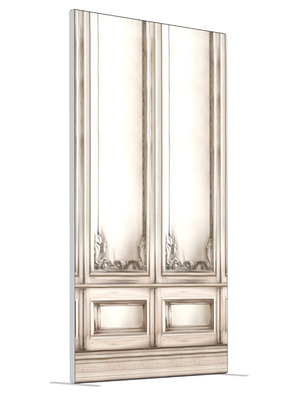 Paneled White Wall shown at an angled view, photography backdrop panel for Denny StudioEdge silicone edge frame, 4 ft