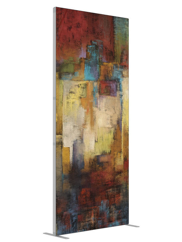 Paraphernalia Cubist Abstract shown at an angled view, photography backdrop panel for Denny StudioEdge silicone edge frame, 3 ft