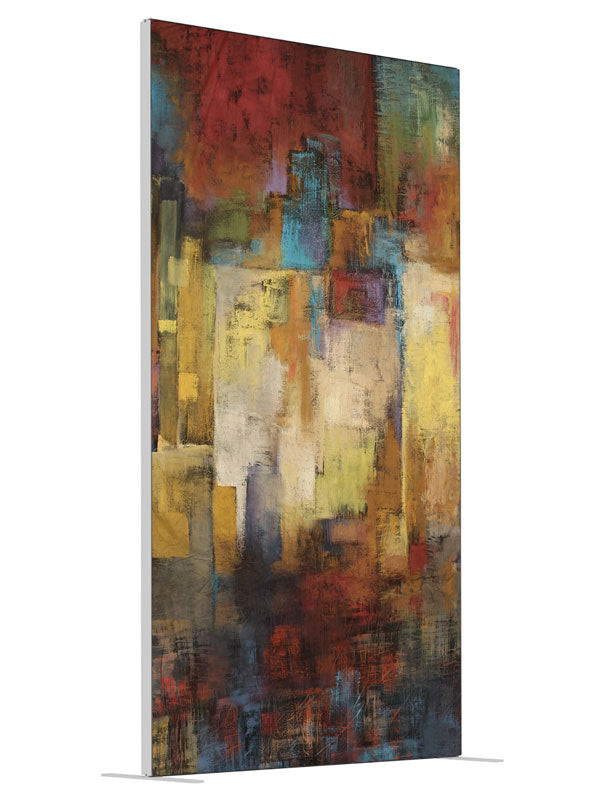 Paraphernalia Cubist Abstract shown at an angled view, photography backdrop panel for Denny StudioEdge silicone edge frame, 4 ft