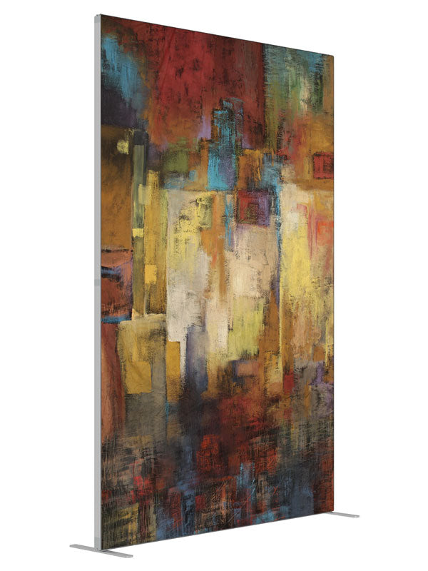 Paraphernalia Cubist Abstract shown at an angled view, photography backdrop panel for Denny StudioEdge silicone edge frame, 5 ft