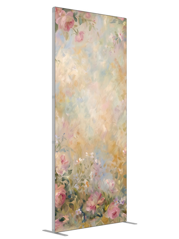 Lush pink and cream roses with green foliage around a warm pastel center, 3ft photography backdrop panel for Denny StudioEdge silicone edge frame