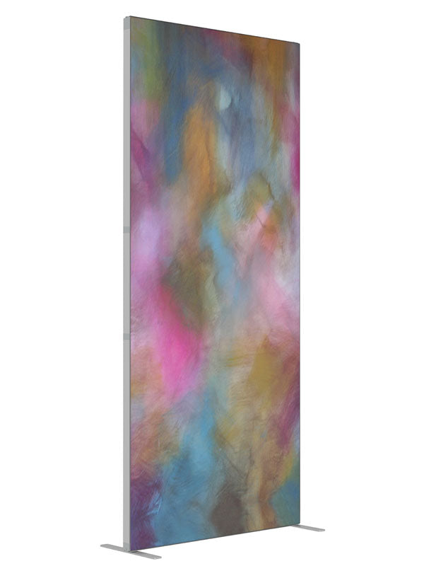 Pink blue gold pastel cloud shown at an angled view, photography backdrop panel for Denny StudioEdge silicone edge frame, 3 ft