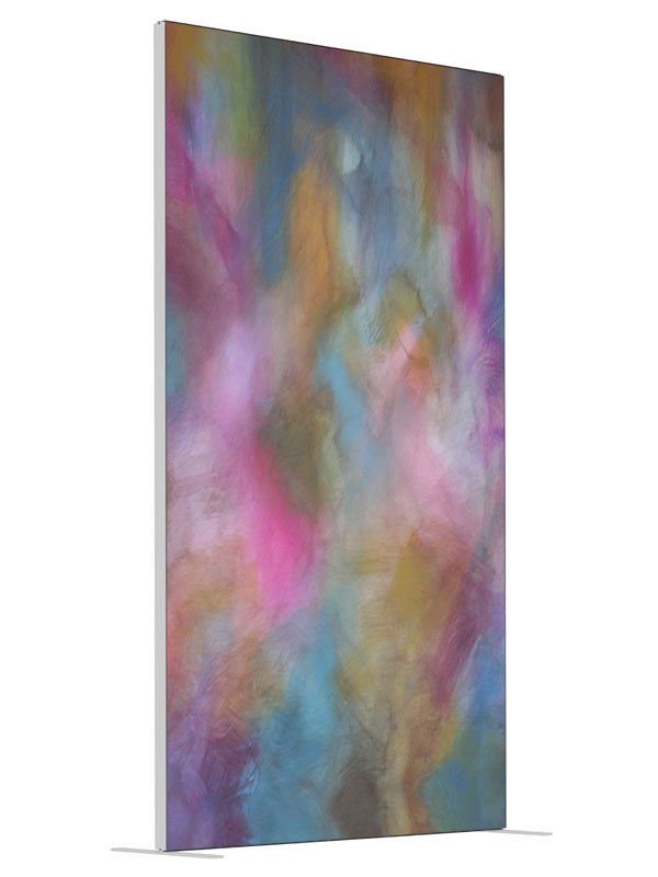 Pink blue gold pastel cloud shown at an angled view, photography backdrop panel for Denny StudioEdge silicone edge frame, 4 ft