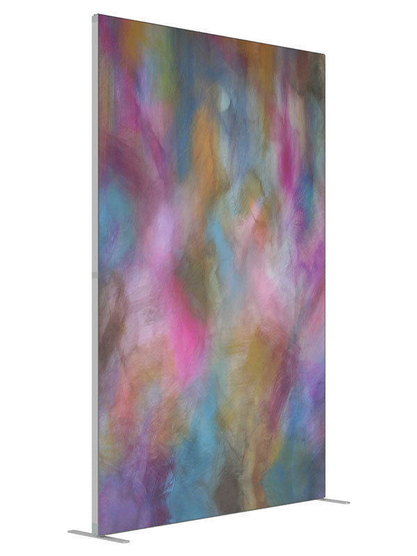 Pink blue gold pastel cloud shown at an angled view, photography backdrop panel for Denny StudioEdge silicone edge frame, 5 ft