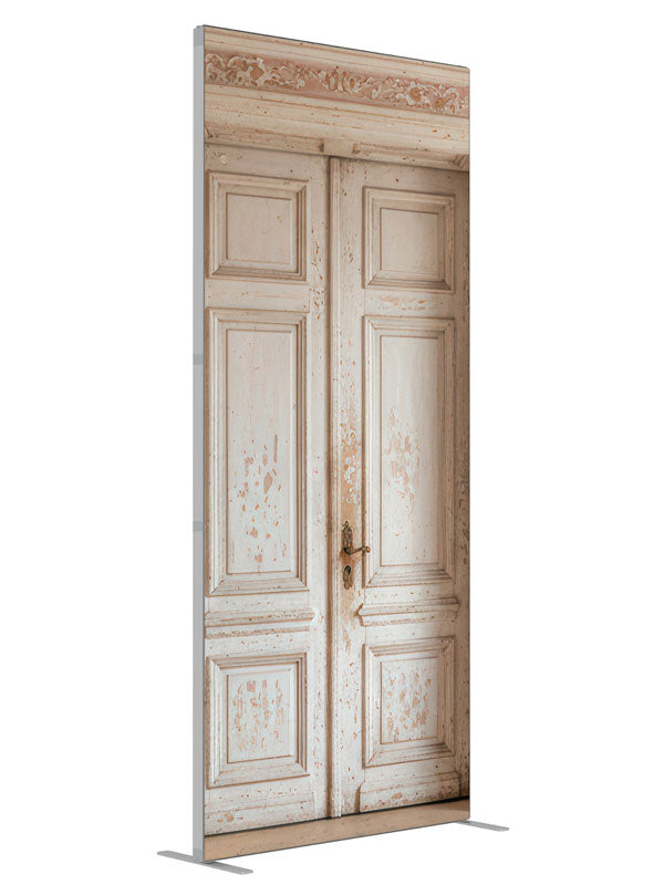 Pink Paneled Wall Double Door shown at an angled view, photography backdrop panel for Denny StudioEdge silicone edge frame, 3 ft