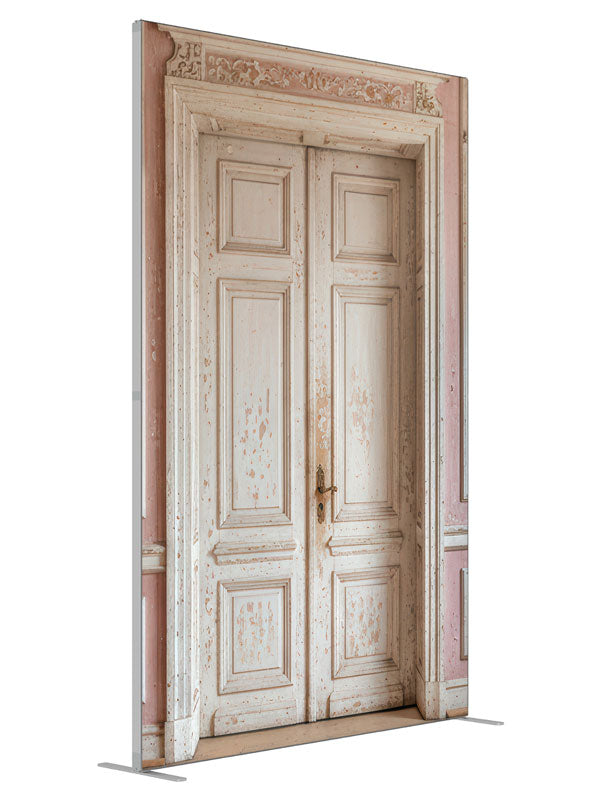 Pink Paneled Wall Double Door shown at an angled view, photography backdrop panel for Denny StudioEdge silicone edge frame, 5 ft