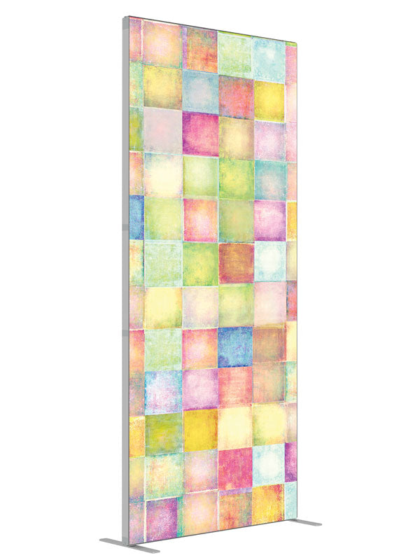 Pink Paper Squares shown at an angled view, photography backdrop panel for Denny StudioEdge silicone edge frame, 3 ft