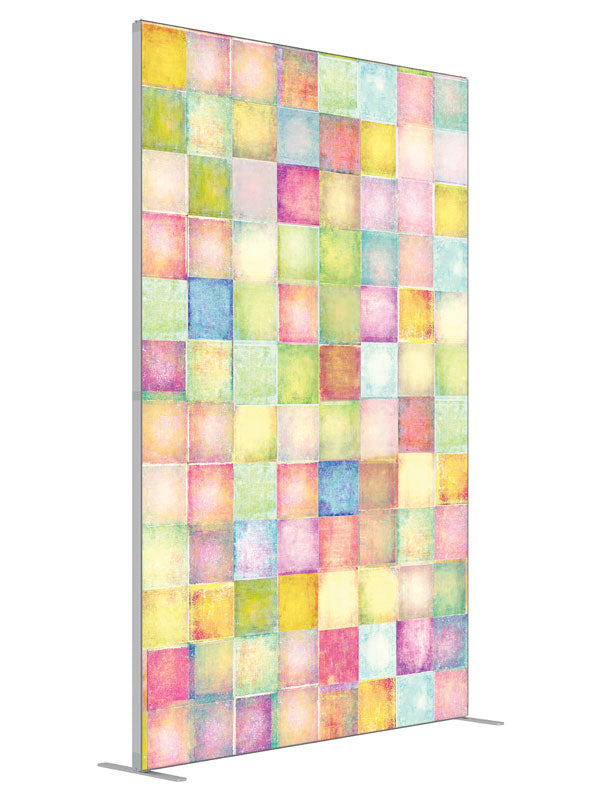Pink Paper Squares shown at an angled view, photography backdrop panel for Denny StudioEdge silicone edge frame, 5 ft