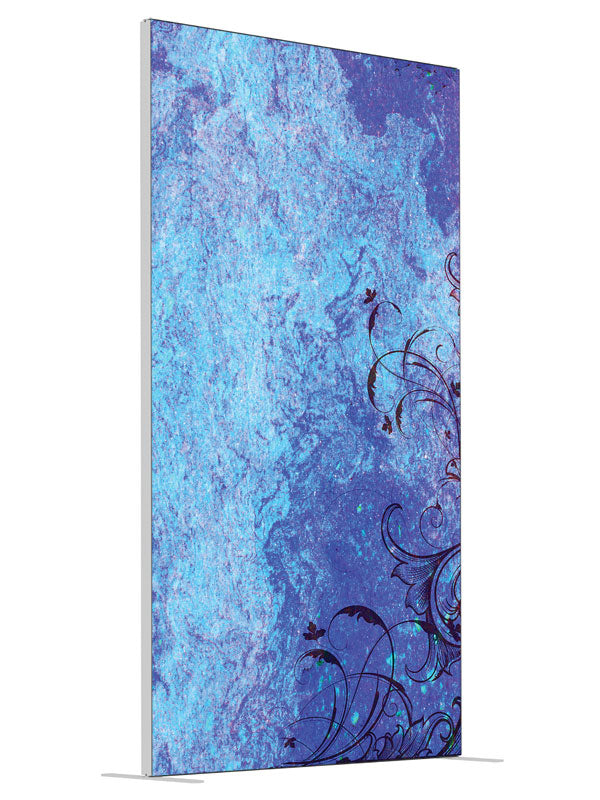 Pollen Pool Blue Speckle Texture shown at an angled view, photography backdrop panel for Denny StudioEdge silicone edge frame, 4 ft