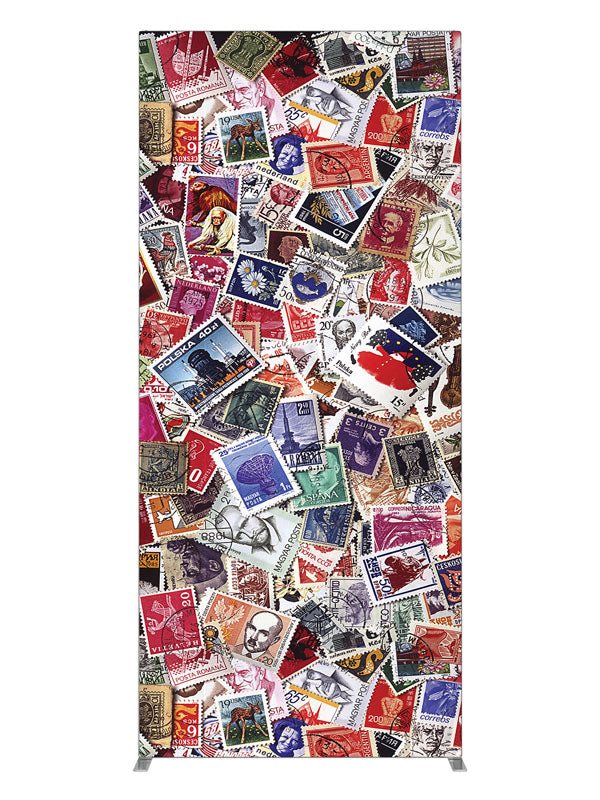 Postage Stamp Collage, photography backdrop panel for Denny StudioEdge silicone edge frame, 3 ft