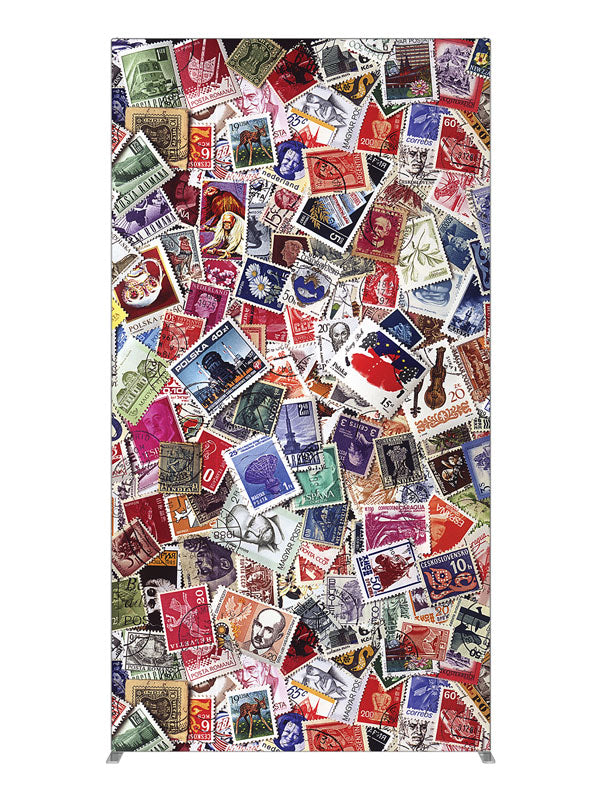 Postage Stamp Collage, photography backdrop panel for Denny StudioEdge silicone edge frame, 4 ft