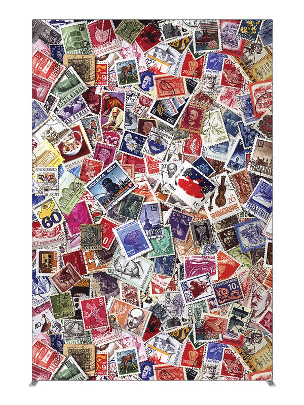 Postage Stamp Collage, photography backdrop panel for Denny StudioEdge silicone edge frame, 5 ft