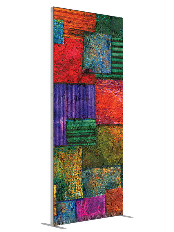 Primary Colors Geometric Abstract shown at an angled view, photography backdrop panel for Denny StudioEdge silicone edge frame, 3 ft