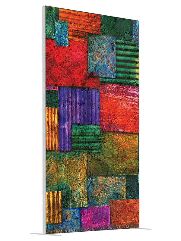 Primary Colors Geometric Abstract shown at an angled view, photography backdrop panel for Denny StudioEdge silicone edge frame, 4 ft