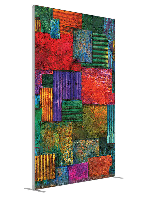 Primary Colors Geometric Abstract shown at an angled view, photography backdrop panel for Denny StudioEdge silicone edge frame, 5 ft