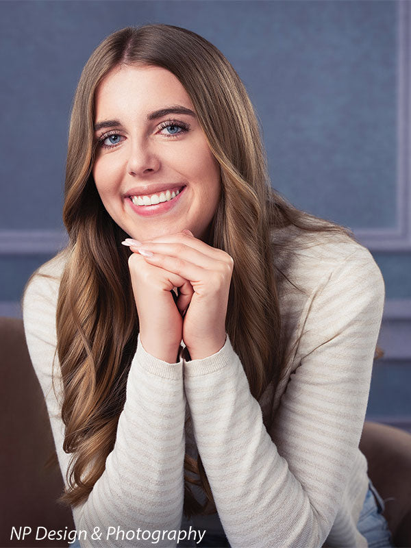 Princess grace photography backdrop shown with in a tight portrait with her hands resting under her chin CP-7810