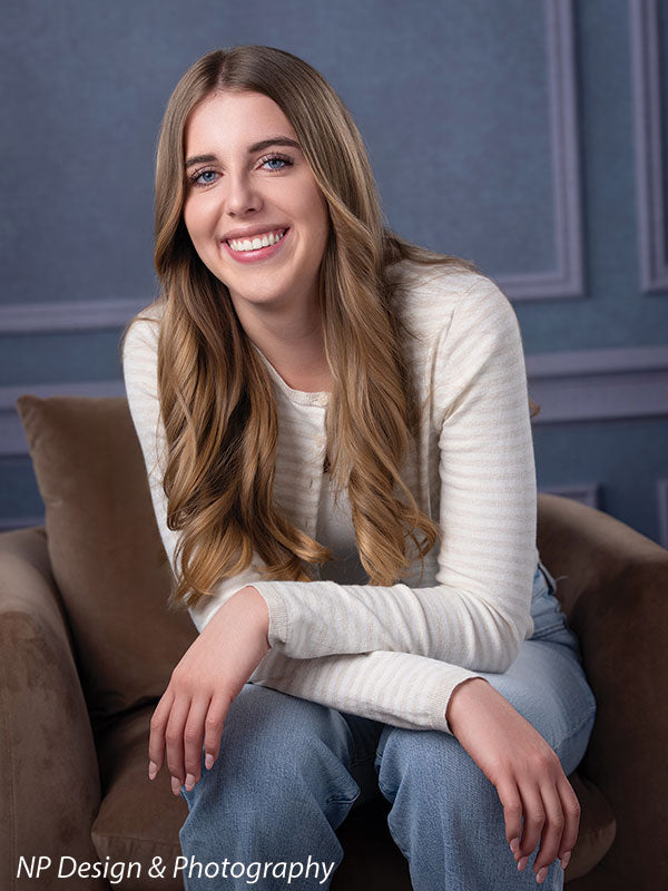 Princess grace photography backdrop shown with seated with her arm resting on the armrest CP-7810