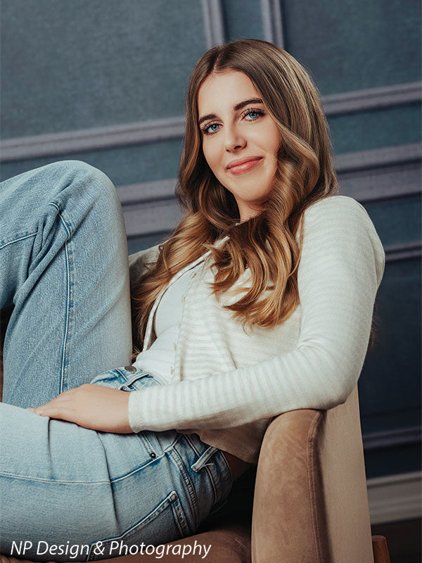 Princess grace photography backdrop shown with seated with her arm resting on the chair back CP-7810