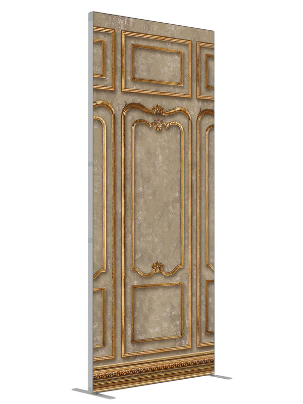 Queen Anne Ornate Gold Panel shown at an angled view, photography backdrop panel for Denny StudioEdge silicone edge frame, 3 ft