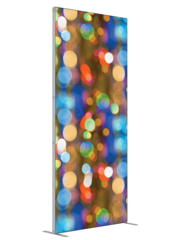 Rainbow Bokeh shown at an angled view, photography backdrop panel for Denny StudioEdge silicone edge frame, 3 ft