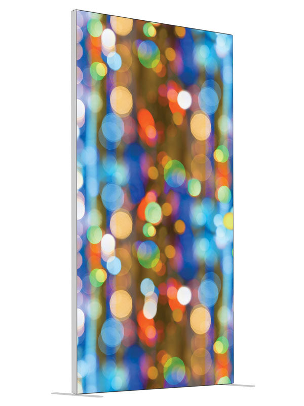Rainbow Bokeh shown at an angled view, photography backdrop panel for Denny StudioEdge silicone edge frame, 4 ft