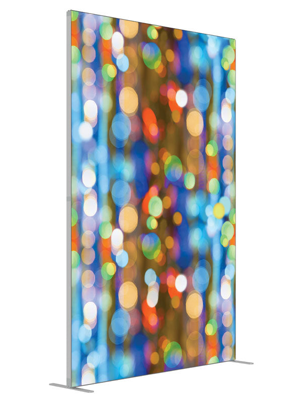 Rainbow Bokeh shown at an angled view, photography backdrop panel for Denny StudioEdge silicone edge frame, 5 ft