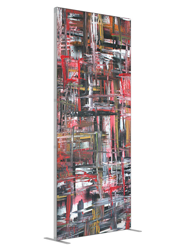 Red black white brushwork shown at an angled view, photography backdrop panel for Denny StudioEdge silicone edge frame, 3 ft