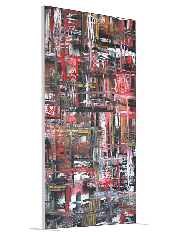 Red black white brushwork shown at an angled view, photography backdrop panel for Denny StudioEdge silicone edge frame, 4 ft