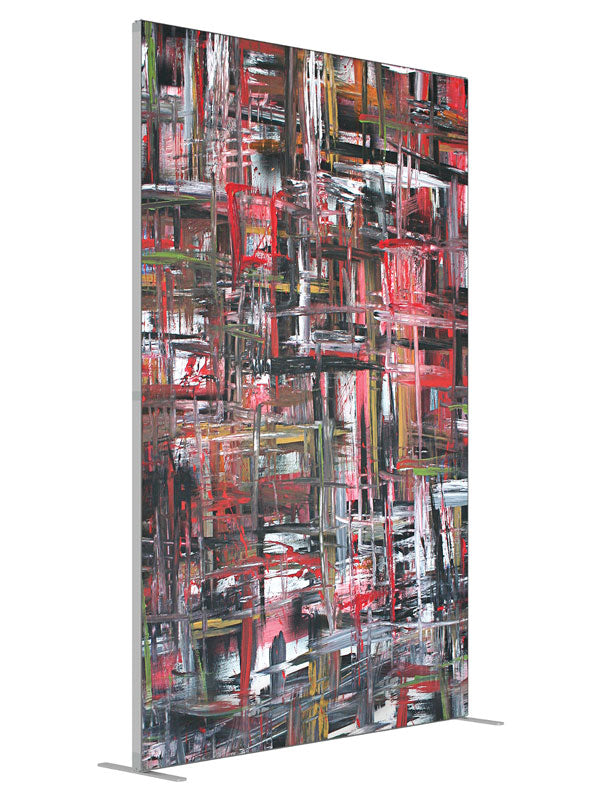 Red black white brushwork shown at an angled view, photography backdrop panel for Denny StudioEdge silicone edge frame, 5 ft