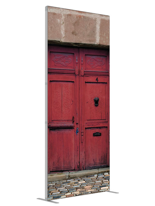 Red Door on Duval shown at an angled view, photography backdrop panel for Denny StudioEdge silicone edge frame, 3 ft