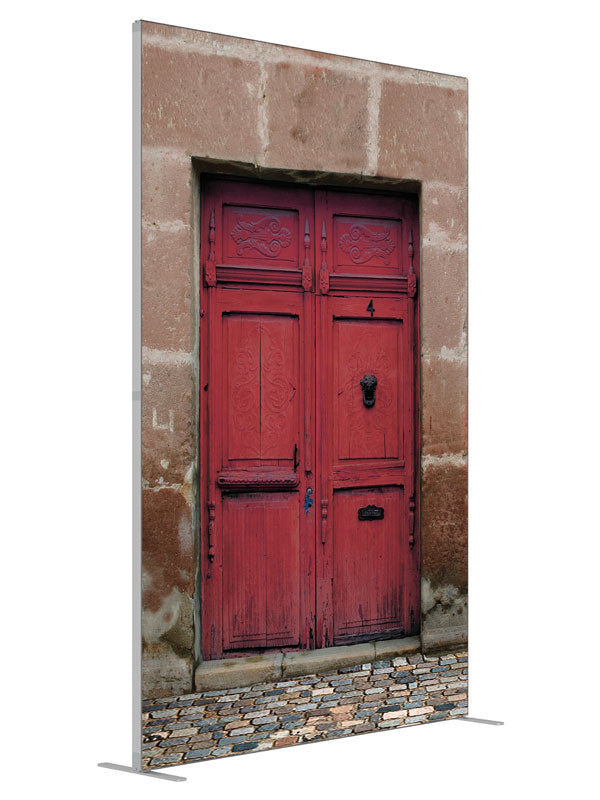 Red Door on Duval shown at an angled view, photography backdrop panel for Denny StudioEdge silicone edge frame, 5 ft