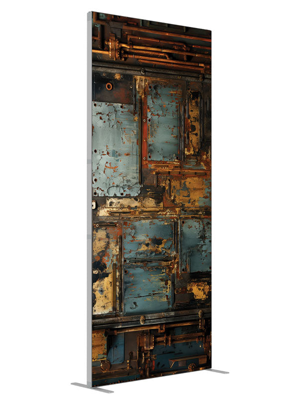 Rustic Industrial Decay Panel shown at an angled view, photography backdrop panel for Denny StudioEdge silicone edge frame, 3 ft