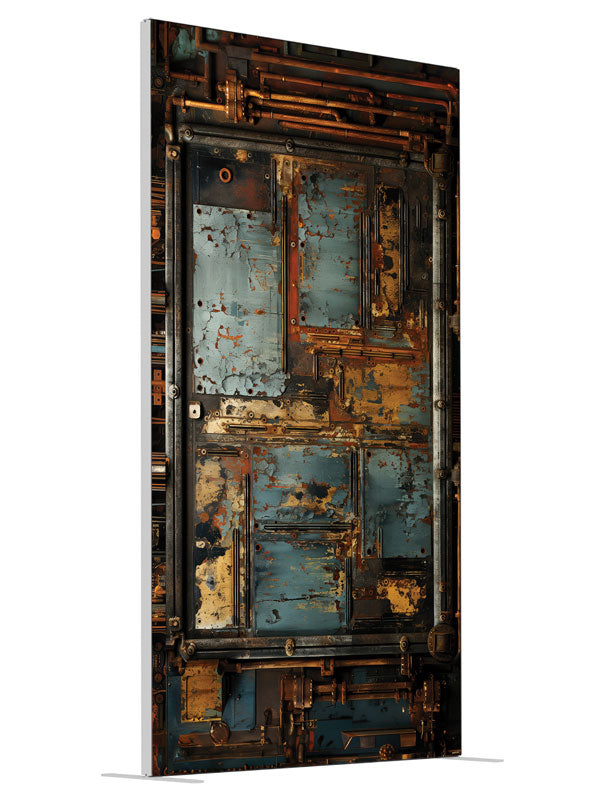 Rustic Industrial Decay Panel shown at an angled view, photography backdrop panel for Denny StudioEdge silicone edge frame, 4 ft