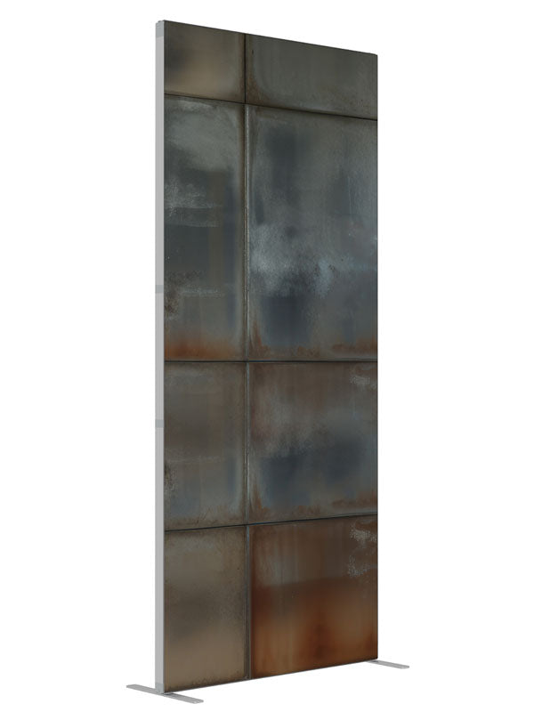 Rustic Industrial Metal Panels shown at an angled view, photography backdrop panel for Denny StudioEdge silicone edge frame, 3 ft