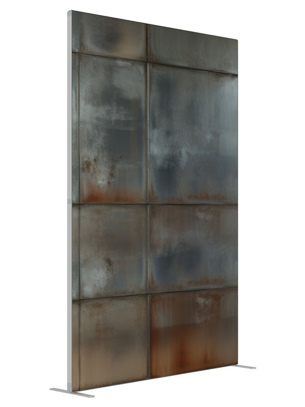 Rustic Industrial Metal Panels shown at an angled view, photography backdrop panel for Denny StudioEdge silicone edge frame, 5 ft