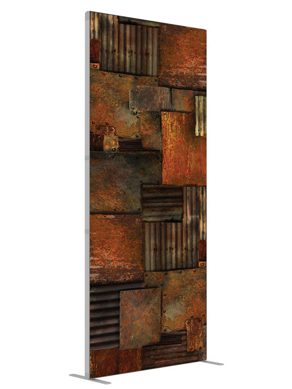 Rusty Warehouse shown at an angled view, photography backdrop panel for Denny StudioEdge silicone edge frame, 3 ft