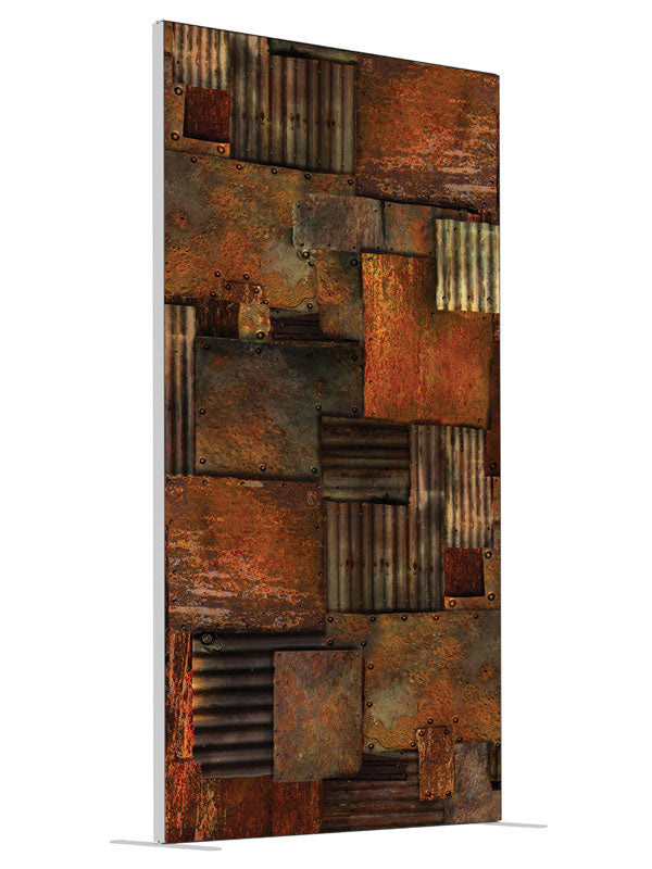 Rusty Warehouse shown at an angled view, photography backdrop panel for Denny StudioEdge silicone edge frame, 4 ft