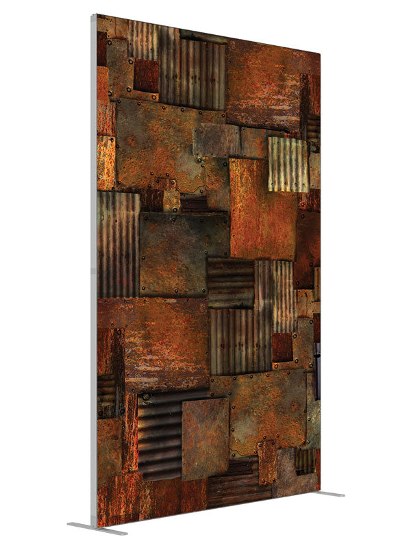 Rusty Warehouse shown at an angled view, photography backdrop panel for Denny StudioEdge silicone edge frame, 5 ft