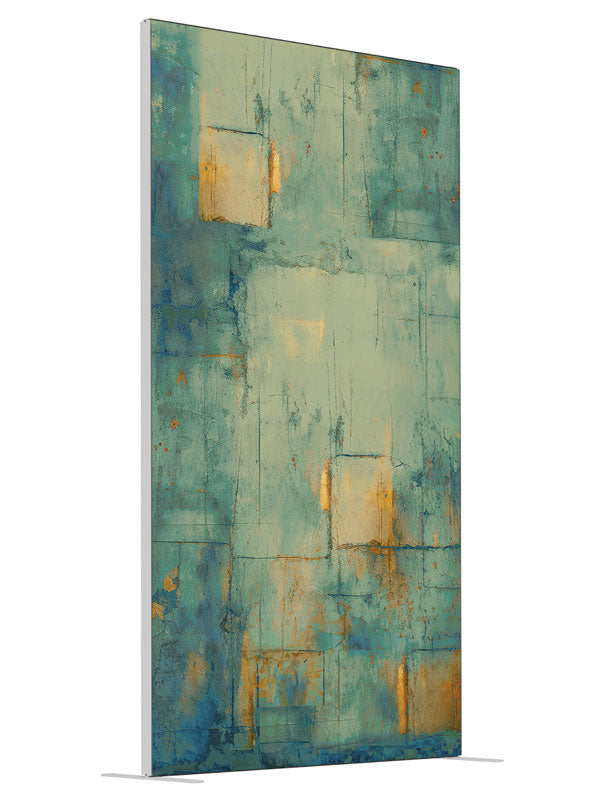 Segmented Texture Aqua shown at an angled view, photography backdrop panel for Denny StudioEdge silicone edge frame, 4 ft