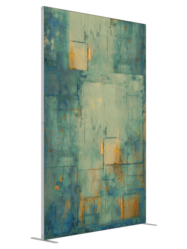 Segmented Texture Aqua shown at an angled view, photography backdrop panel for Denny StudioEdge silicone edge frame, 5 ft