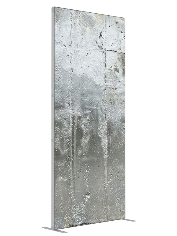 Silver Gray Textured Plaster Wall shown at an angled view, photography backdrop panel for Denny StudioEdge silicone edge frame, 3 ft